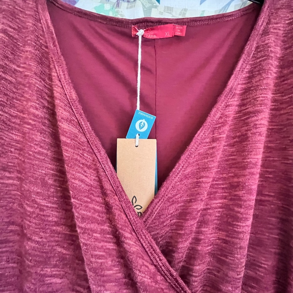 Prana Nadia Dress Space-Dyed Faux Wrap Lined Nocturnal Red XL NWT - Picture 6 of 10